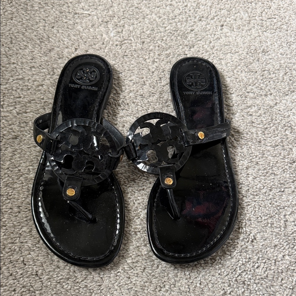 Tory Burch Glossy Black Miller Thong Sandals